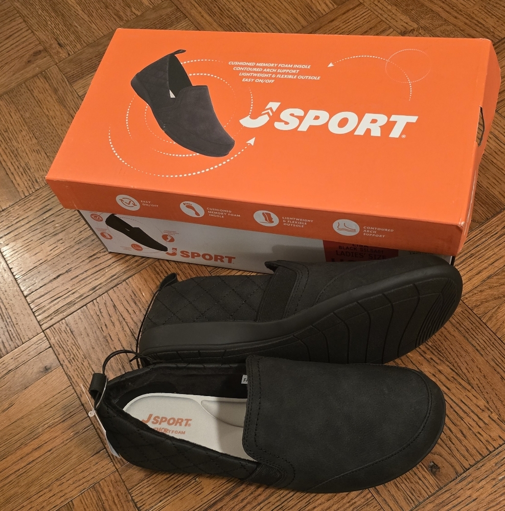 J Sport Women’s US Black Lisa Slip On Casual Shoes With Memory Foam New Boxed
